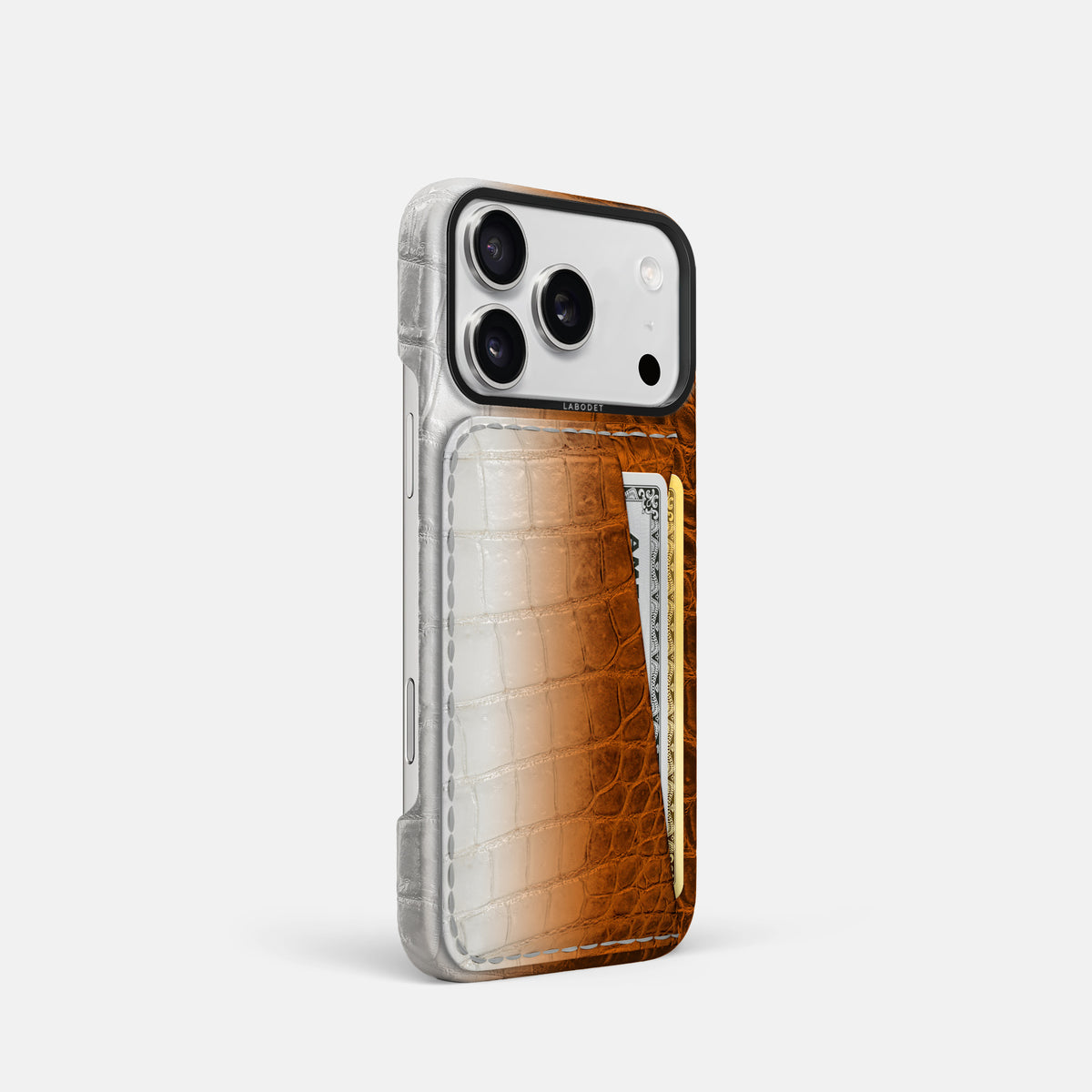 Double Card Case For iPhone 17 Pro In Himalayan Crocodile -2 | Orange-Black