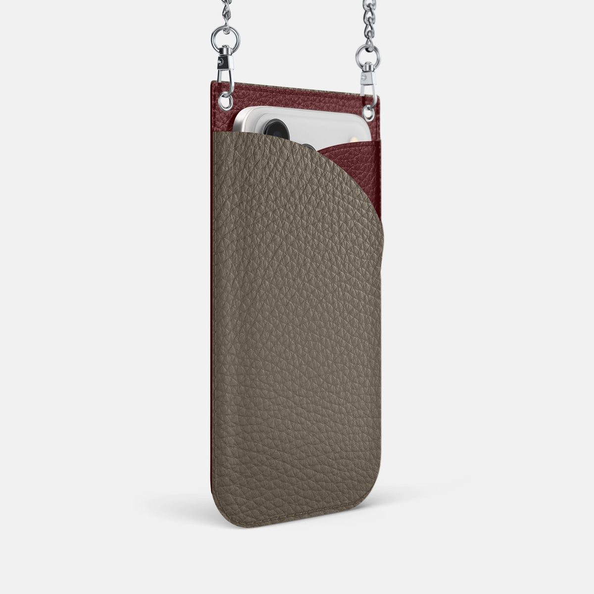 Crossbody Bag For iPhone 18 Pro In Calf -2 | Taupe-Steel