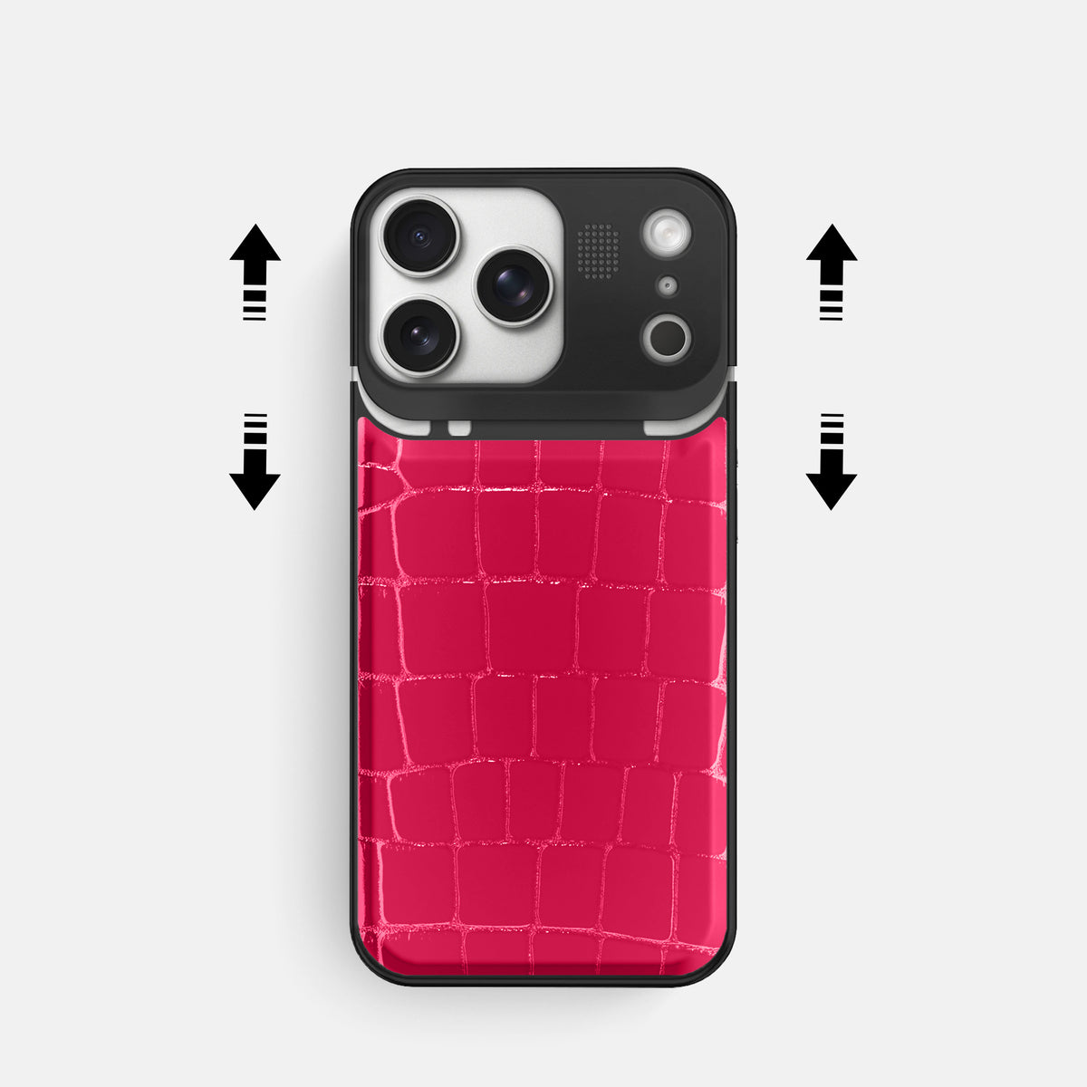 Metal Case For iPhone 17 Pro In Shiny Alligator -2 | Pink-Panther-Black