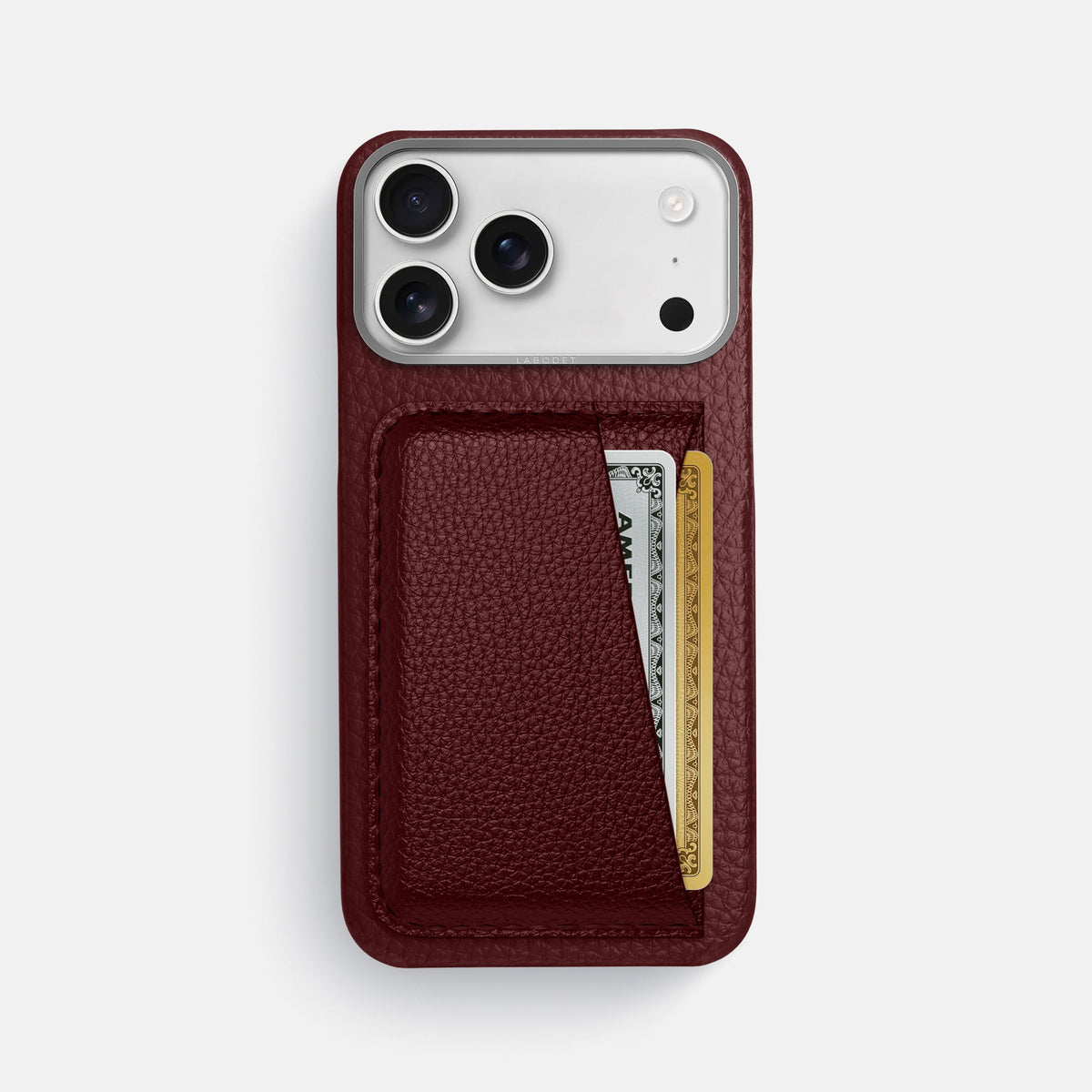 Double Card Case For iPhone 18 Pro Max In Calf -1 | Bordeaux-Steel
