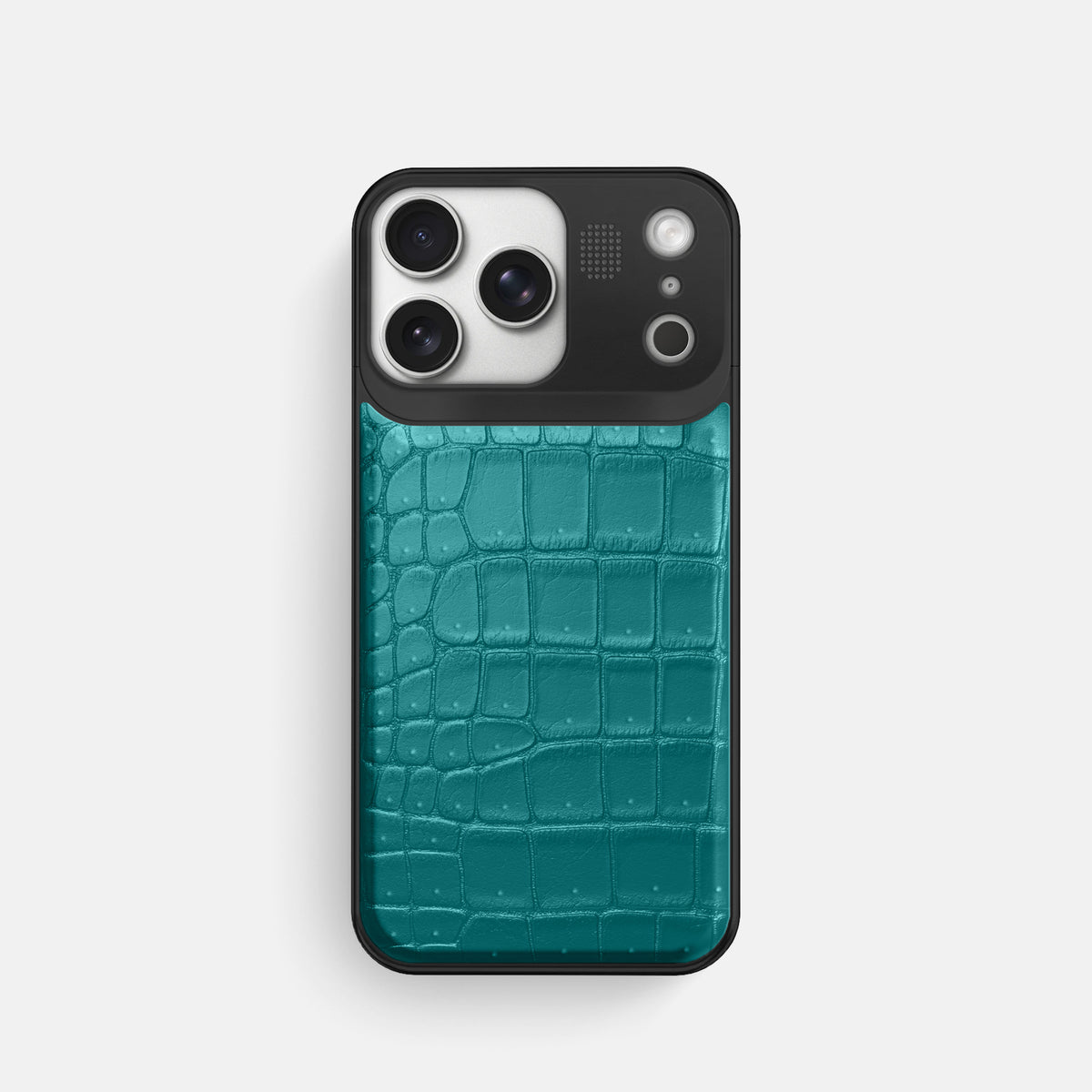 Metal Case For iPhone 17 Pro In Porosus Crocodile -1 | Celadon-Black