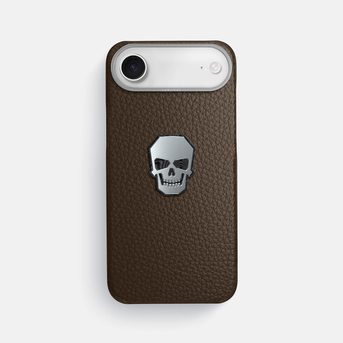 Classic Case With Titanium Skull For iPhone 17 Air In Calf -1 | Dark-Brown-Steel
