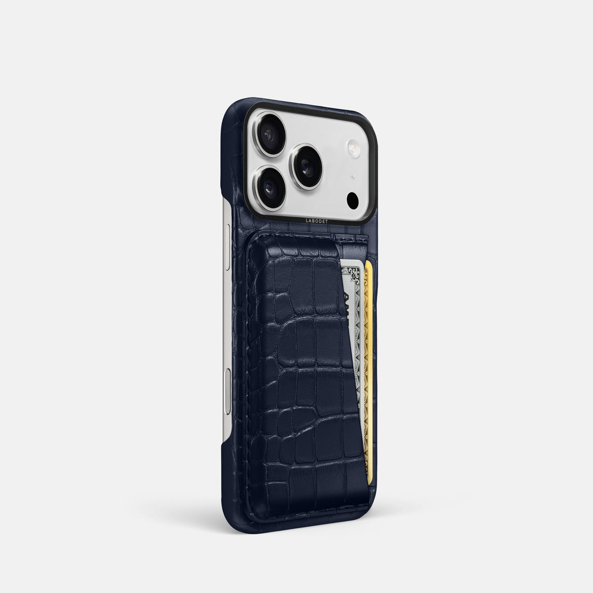 Double Card Case For iPhone 18 Pro In Alligator -2 | Navy-Blue-Black