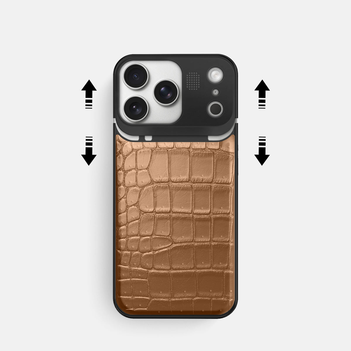 Metal Case For iPhone 17 Pro In Porosus Crocodile -2 | Milk-Chocolate-Black