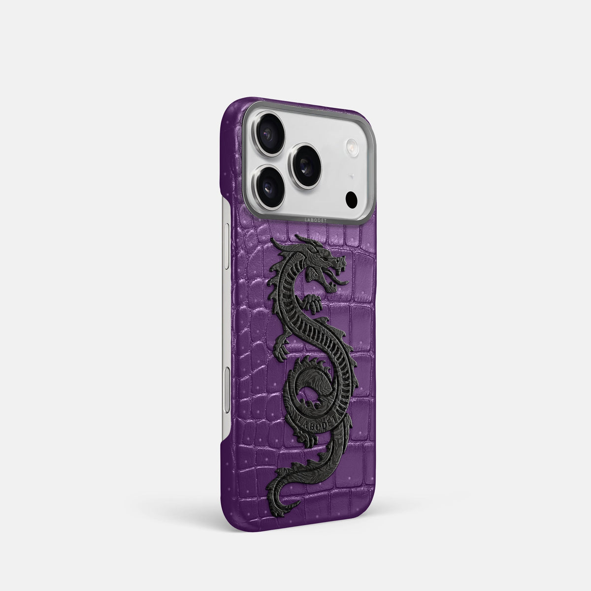 Classic Case With Carbon Dragon For iPhone 18 Pro In Porosus Crocodile -2 | Purple-Steel