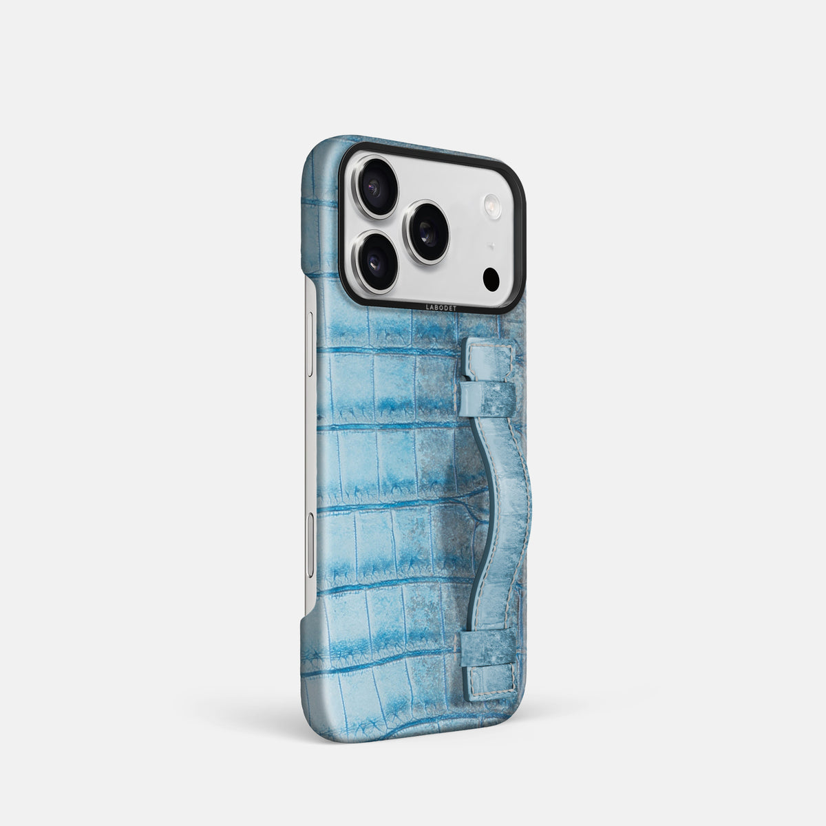 Handle Case For iPhone 17 Pro In Himalayan Crocodile -2 | Ice-Blue-Black