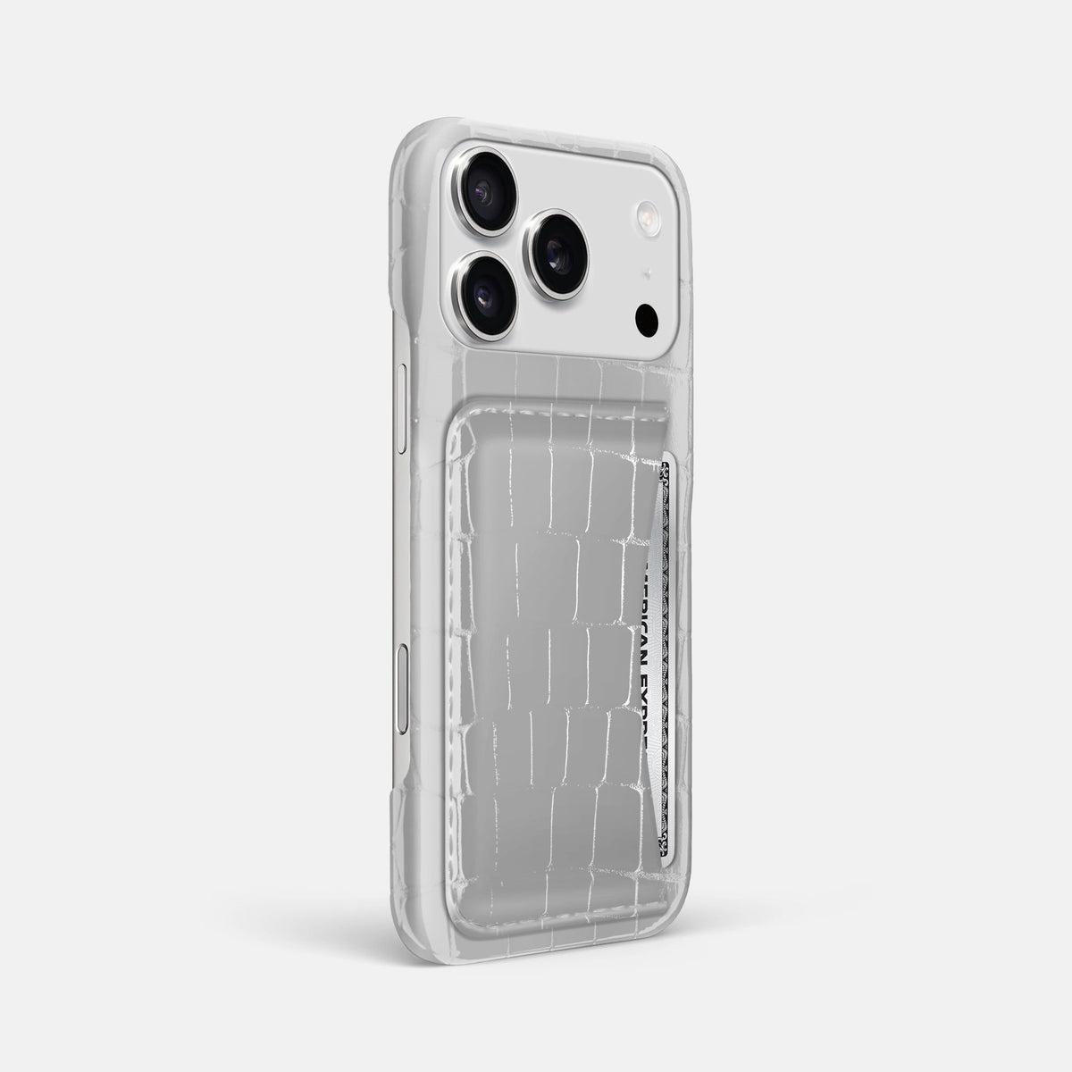 Slim Card Case For iPhone 18 Pro Max In Shiny Alligator -2 | White