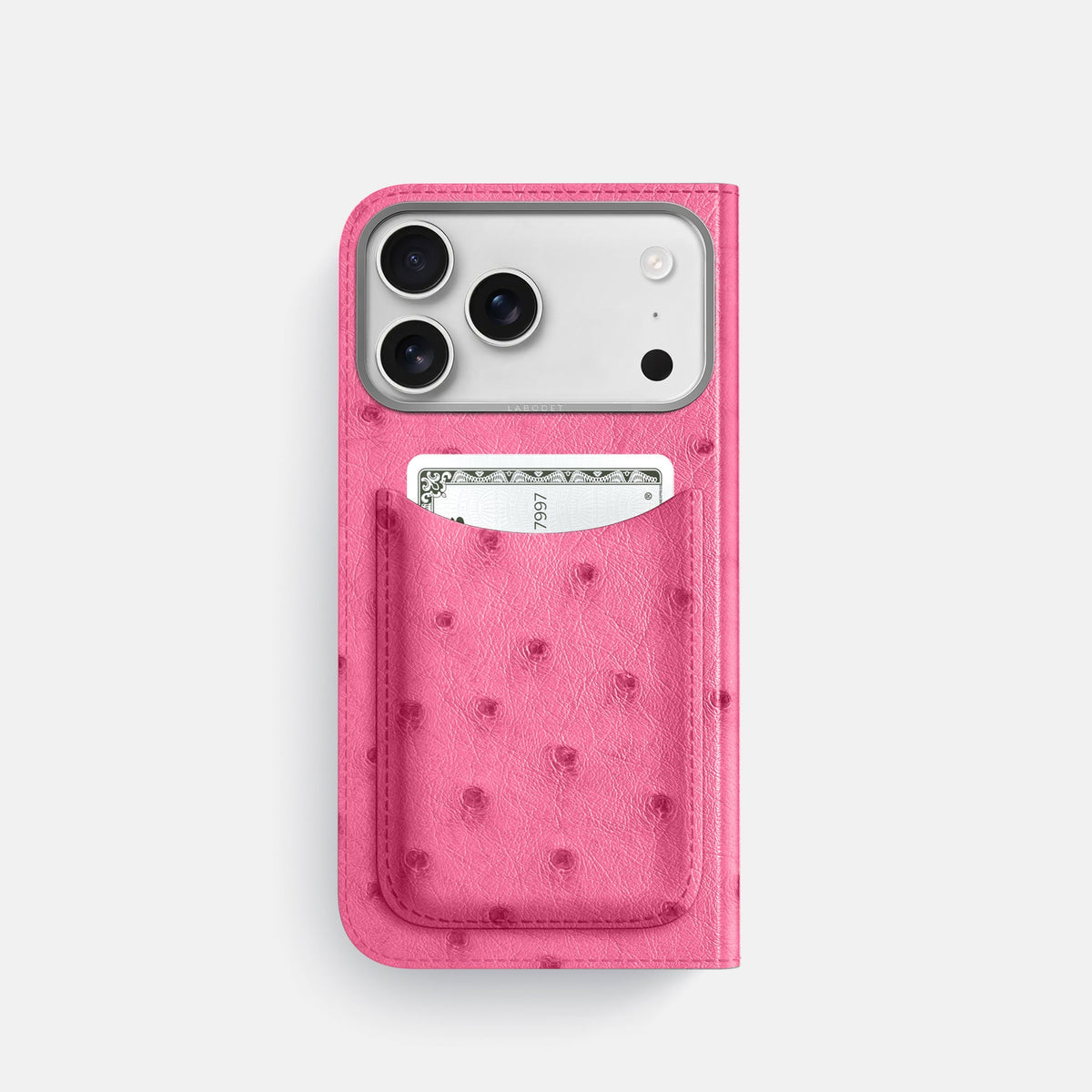 Folio Case with Card For iPhone 18 Pro In Ostrich -3 | Pink-Steel