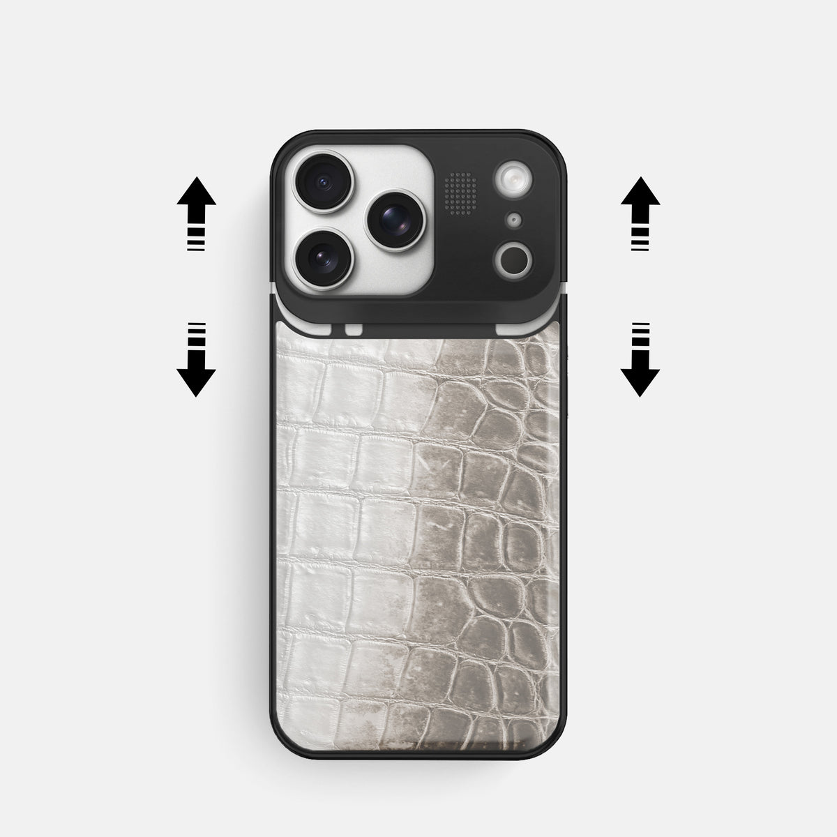 Metal Case For iPhone 17 Pro In Himalayan Crocodile -2 | Grey-Black
