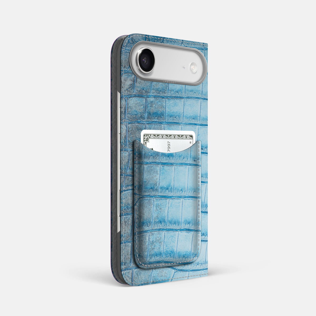 Folio Case with Card For iPhone 17 Air In Himalayan Crocodile -1 | Ice-Blue-Steel
