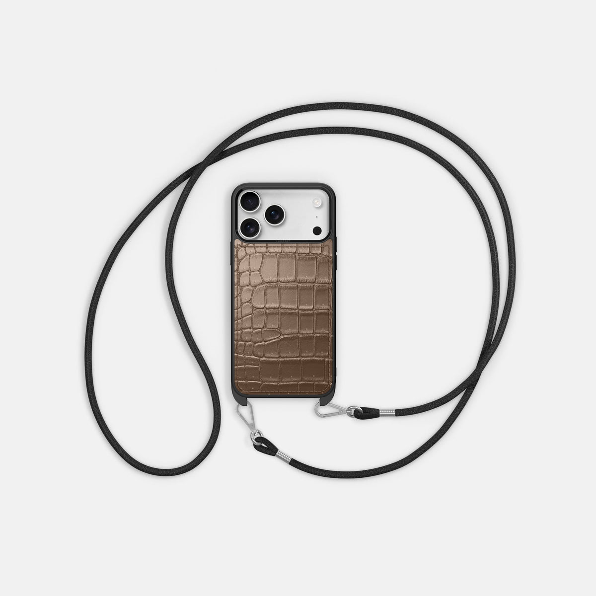 Crossbody Sport Case For iPhone 18 Pro In Porosus Crocodile -5 | Fur-Brown