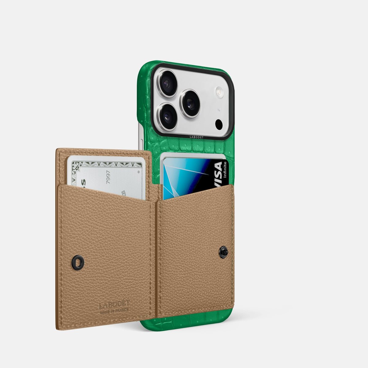 Bi-Fold Case For iPhone 18 Pro In Porosus Crocodile -2 | Cactus-Green-Black