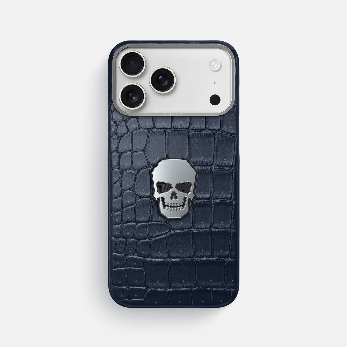 Classic Case With Titanium Skull For iPhone 18 Pro Max In Porosus Crocodile -1 | Deep-Blue-Sea-Steel