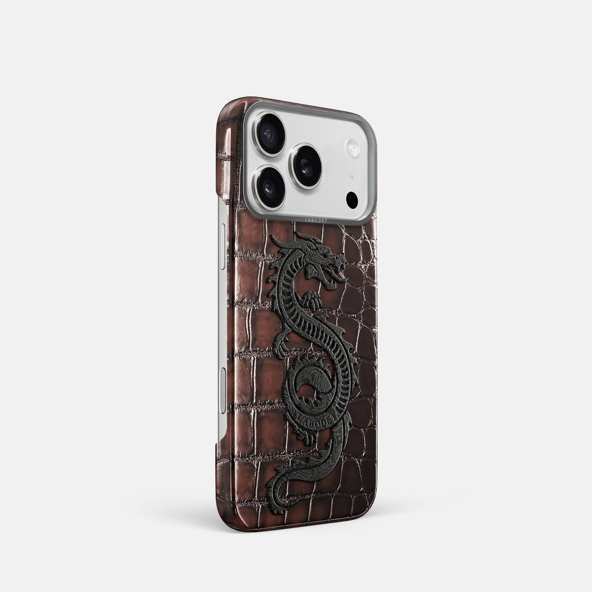 Classic Case With Carbon Dragon For iPhone 18 Pro In Patina Alligator -2 | Havana-Brown-Steel