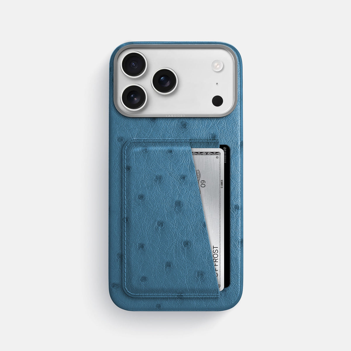 Double Card Case For iPhone 18 Pro Max In Ostrich -1 | Blue-Jeans-Steel