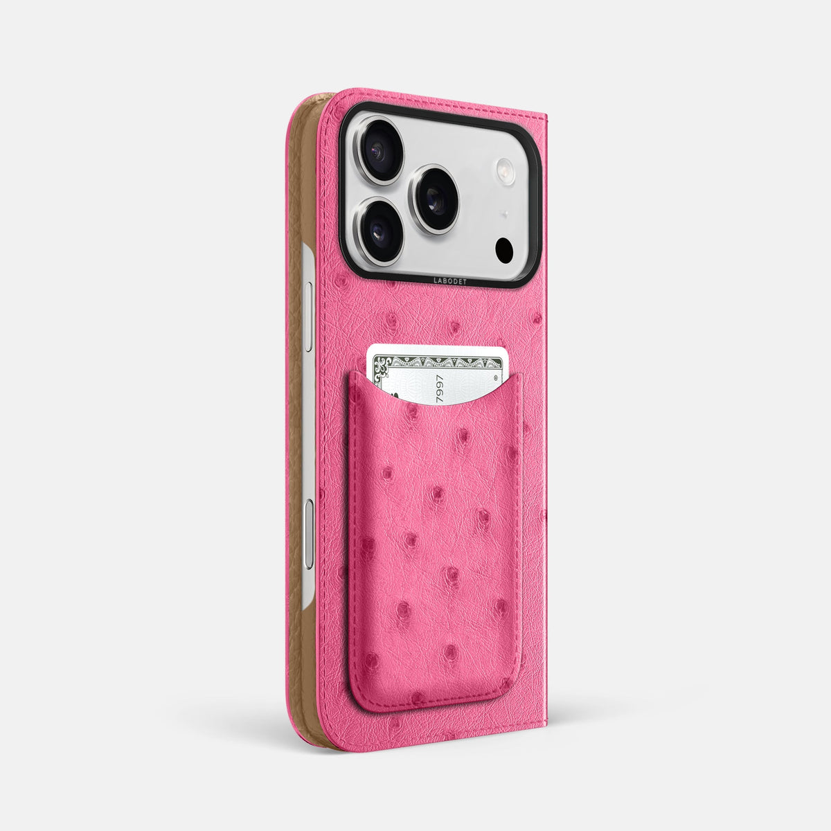 Folio Case with Card For iPhone 18 Pro Max In Ostrich -1 | Pink-Black