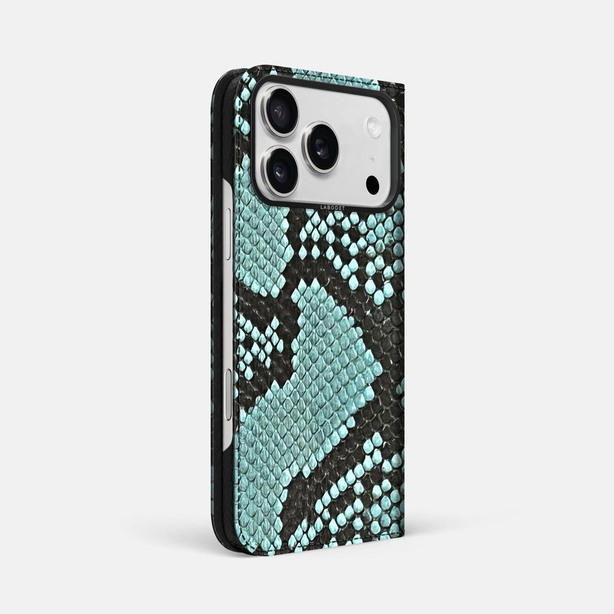 Folio Case For iPhone 18 Pro Max In Deluxe Python -1 | Blue-Lagoon-Black