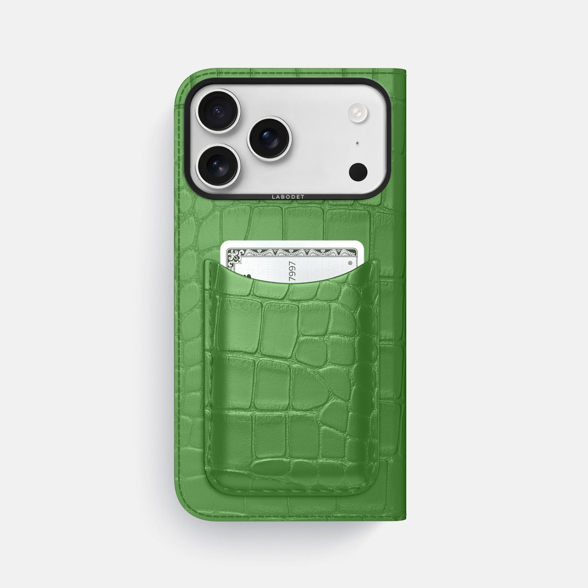 Folio Case with Card For iPhone 18 Pro Max In Alligator -3 | Apple-Green-Black