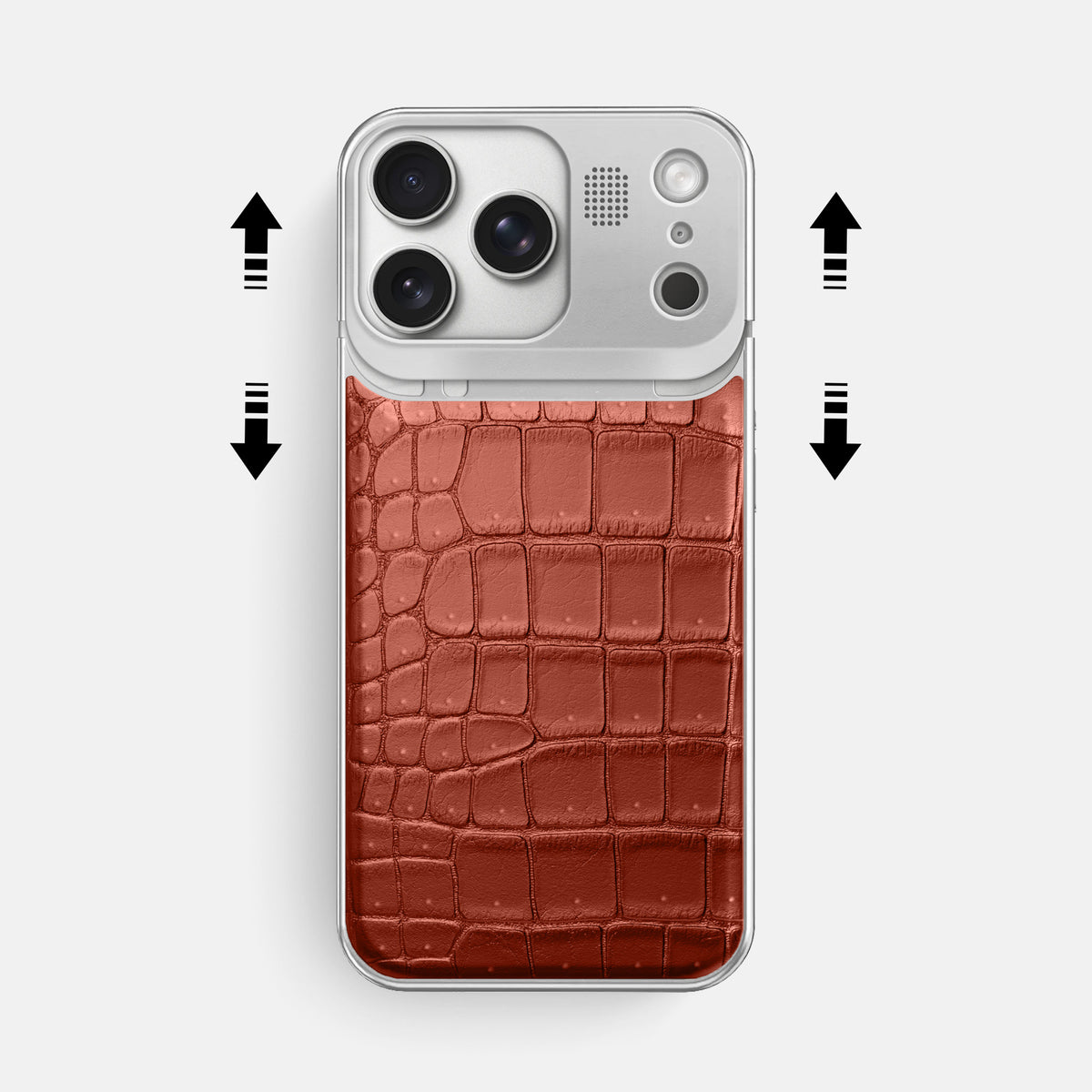 Metal Case For iPhone 17 Pro Max In Porosus Crocodile -2 | Mahogany-Brown-Steel