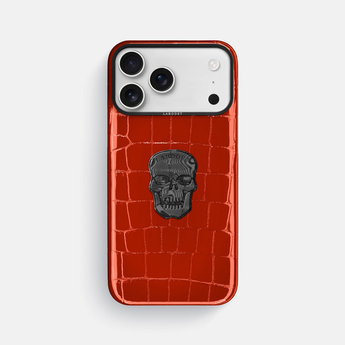 Classic Case With Carbon Skull For iPhone 18 Pro Max In Shiny Alligator -1 | Orange-Black