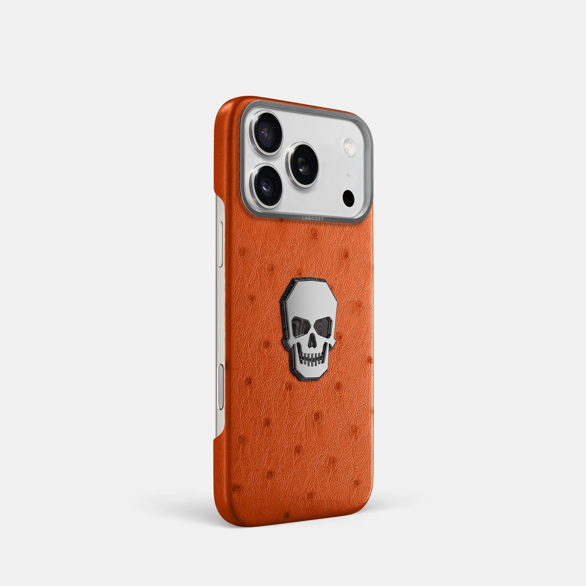 Classic Case With Titanium Skull For iPhone 18 Pro In Ostrich -2 | Orange-Steel