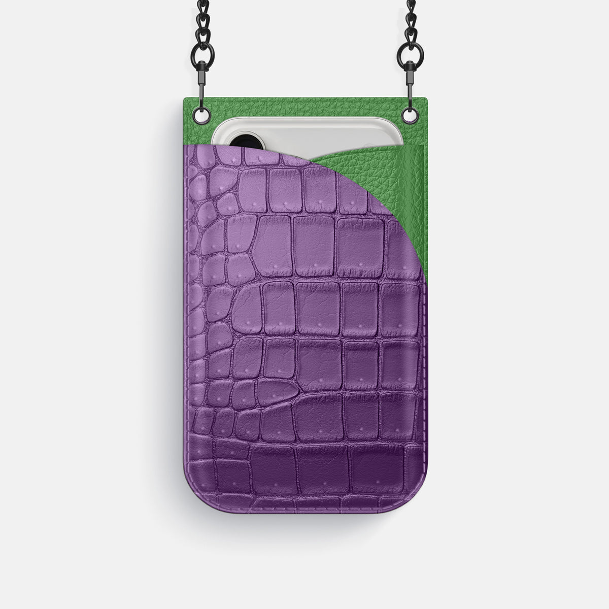 Crossbody Bag For iPhone 17 Pro In Porosus Crocodile -1 | Purple-Black