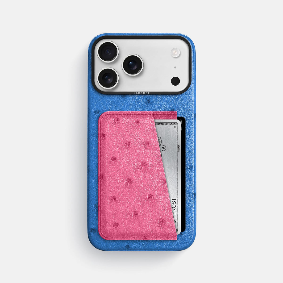 Double Card Case Coloré For iPhone 18 Pro Max In Ostrich -1 | Royal-Blue-Black