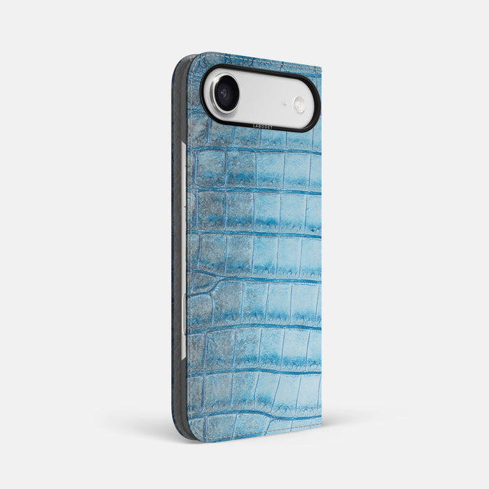 Folio Case For iPhone 17 Air In Himalayan Crocodile -1 | Ice-Blue-Black