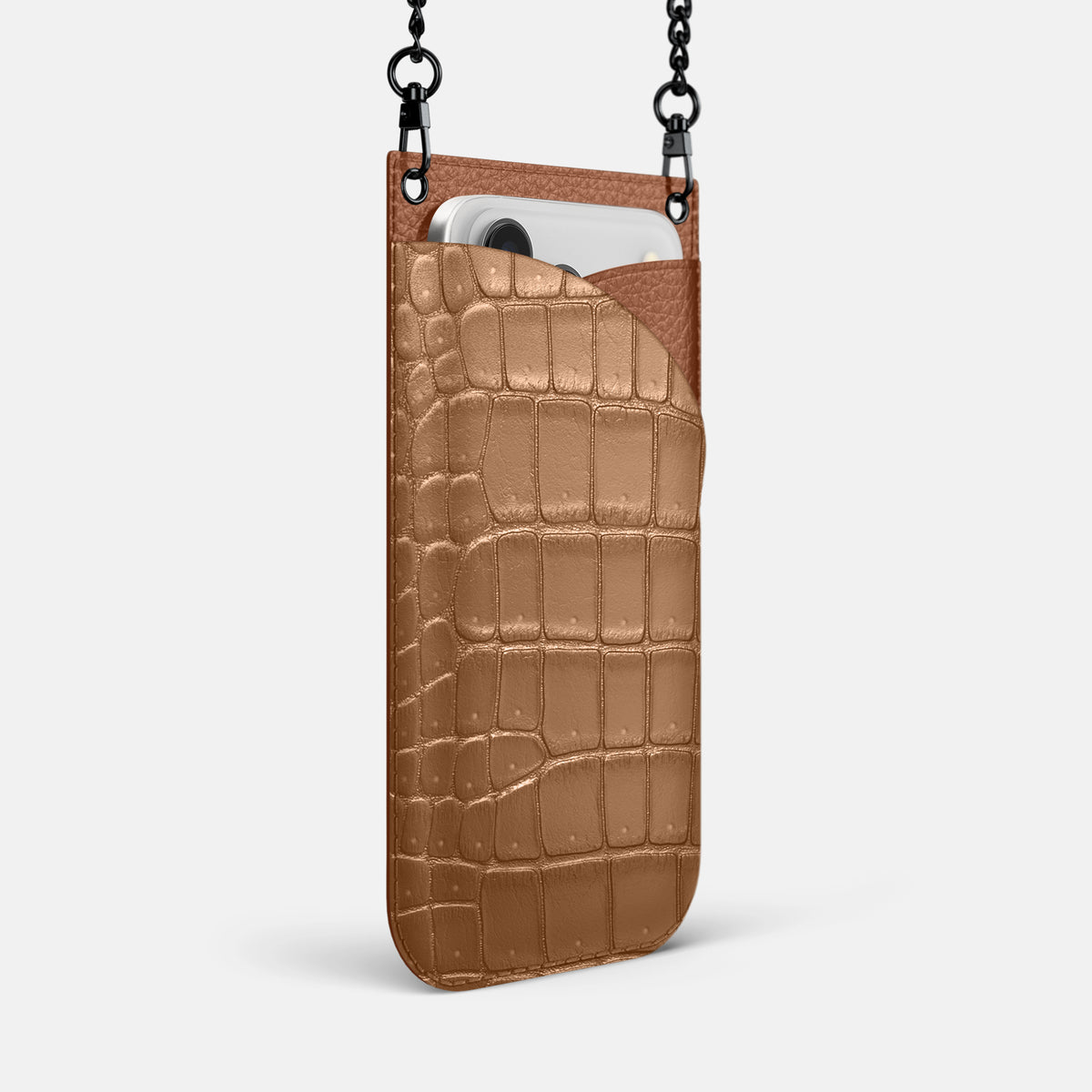 Crossbody Bag For iPhone 17 Pro Max In Porosus Crocodile -2 | Milk-Chocolate-Black
