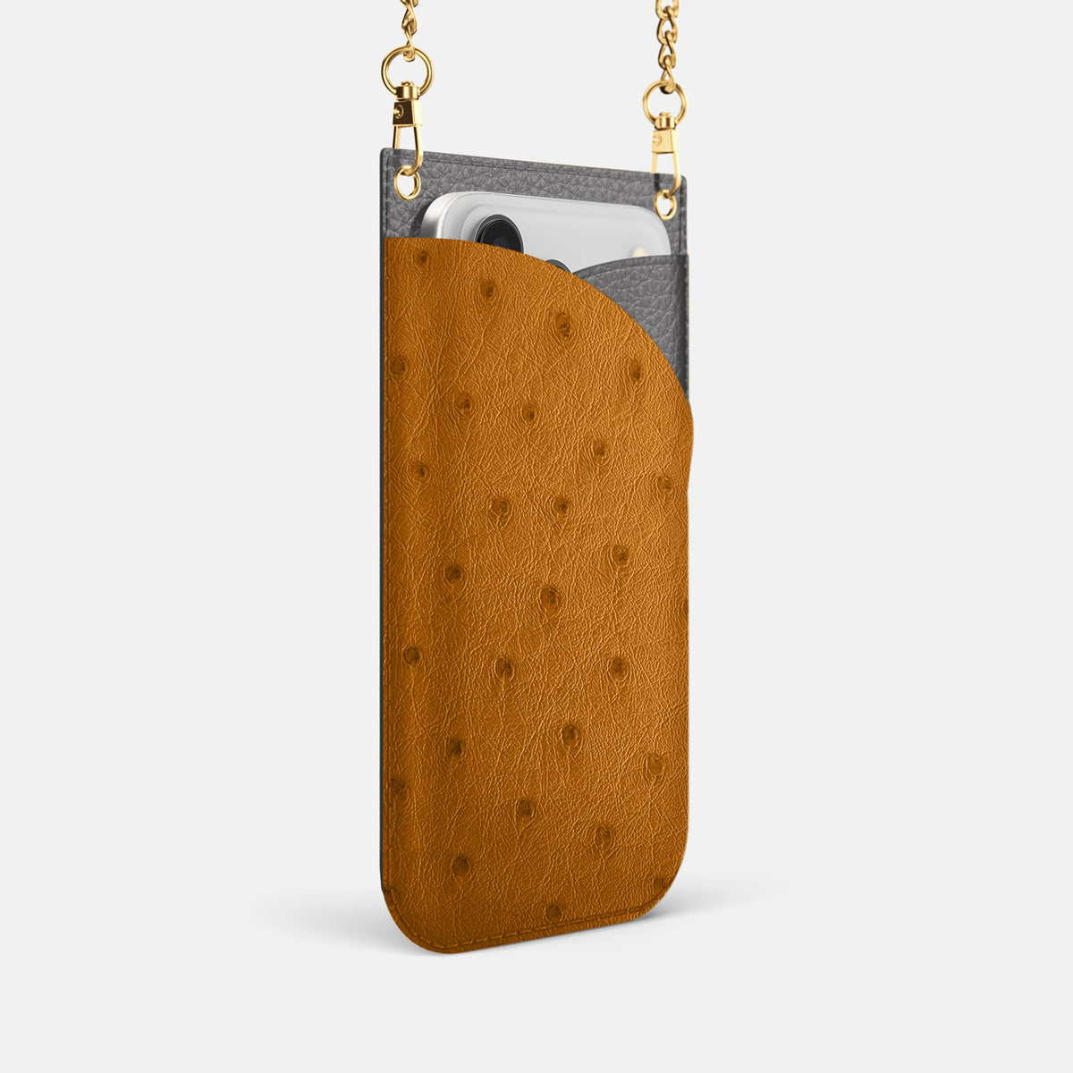Crossbody Bag For iPhone 18 Pro In Ostrich -2 | Chestnut-Gold