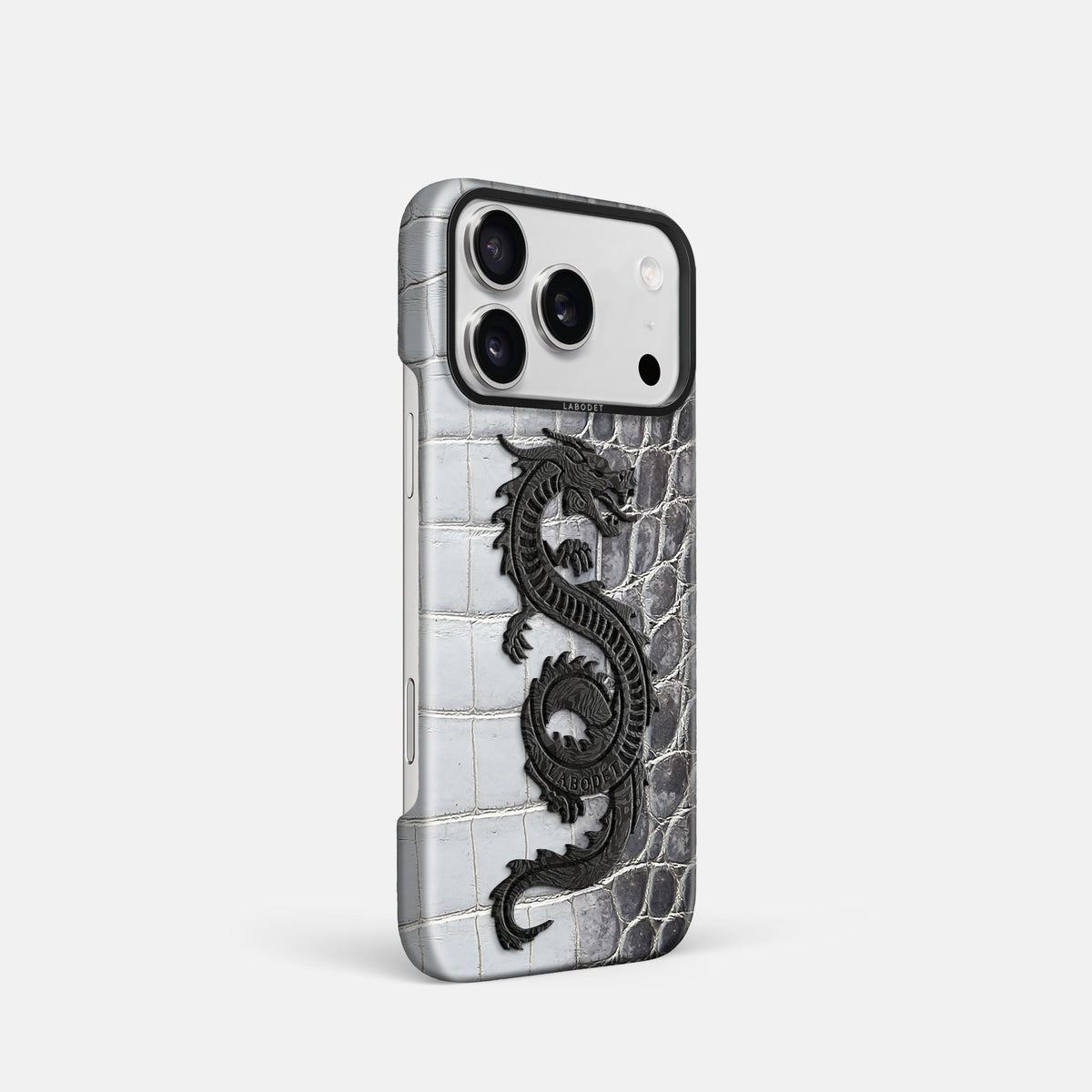 Classic Case With Carbon Dragon For iPhone 18 Pro In Himalayan Crocodile -2 | Silver-Black