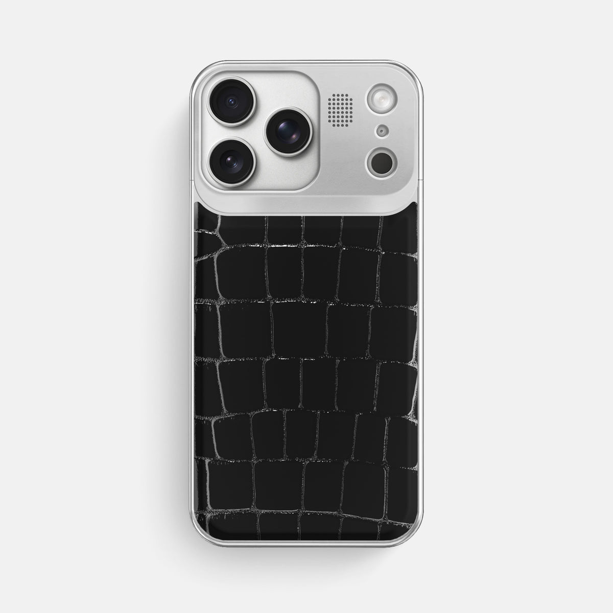 Metal Case For iPhone 17 Pro Max In Shiny Alligator -1 | Black-Steel