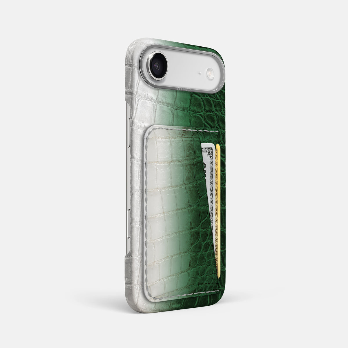 Double Card Case For iPhone 17 Air In Himalayan Crocodile -2 | Green-Steel