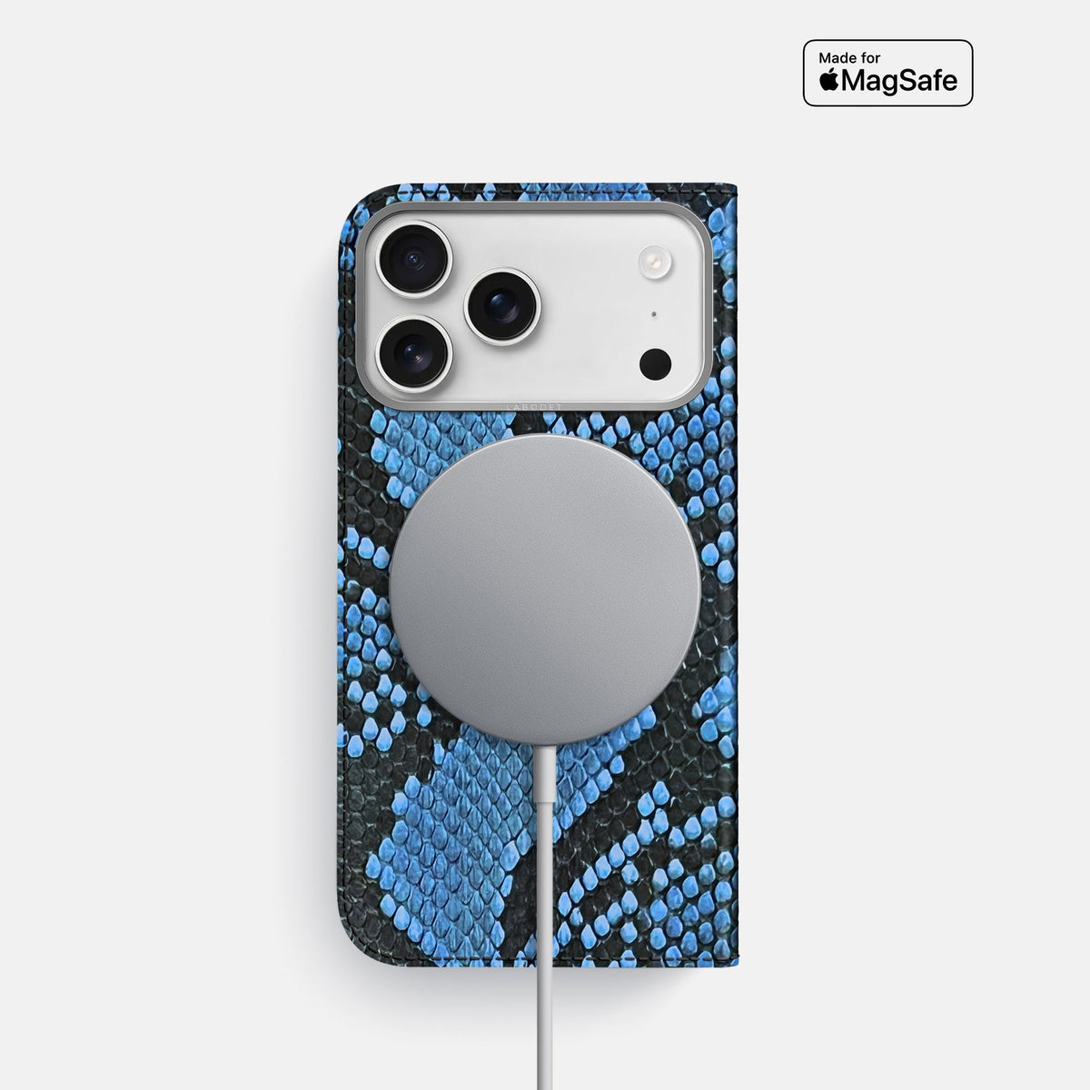 Folio Case For iPhone 18 Pro In Deluxe Python -3 | Blue-Jeans-Steel