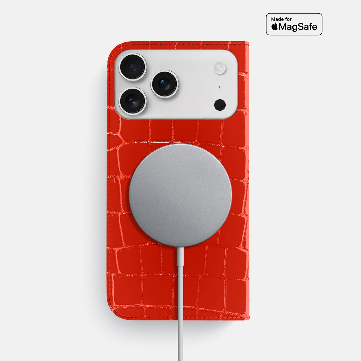 Folio Slim Case For iPhone 18 Pro Max In Shiny Alligator -3 | Coral-Orange
