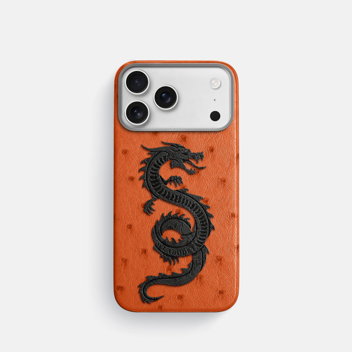 Classic Case With Carbon Dragon For iPhone 18 Pro In Ostrich -1 | Orange-Steel