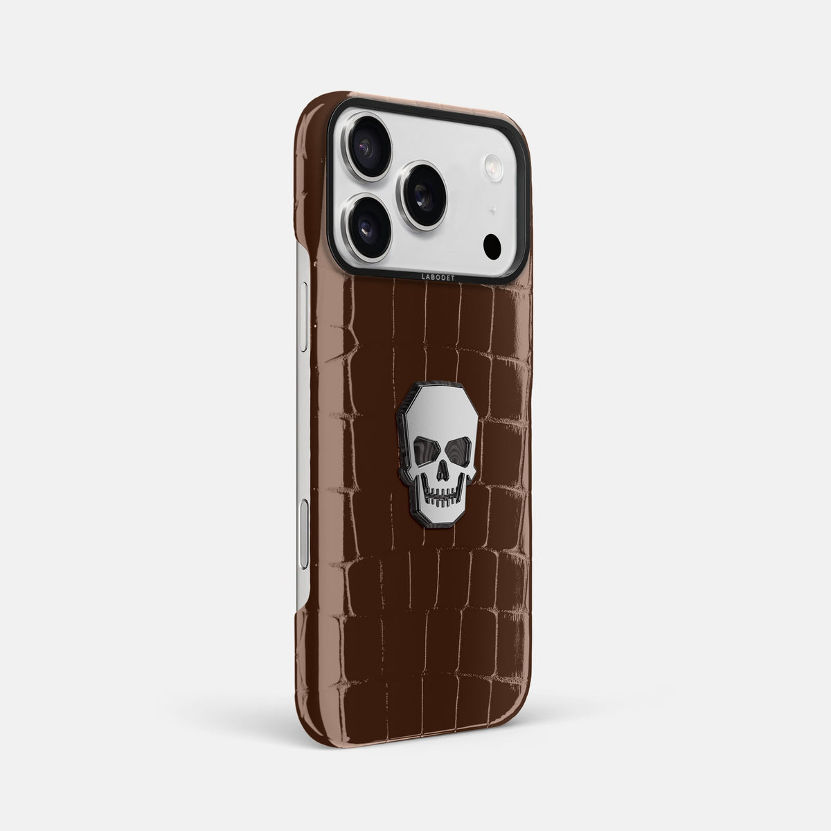 Classic Case With Titanium Skull For iPhone 18 Pro Max In Shiny Alligator -2 | Brown-Black