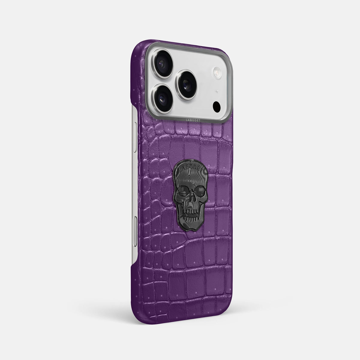 Classic Case With Carbon Skull For iPhone 18 Pro Max In Porosus Crocodile -2 | Purple-Steel