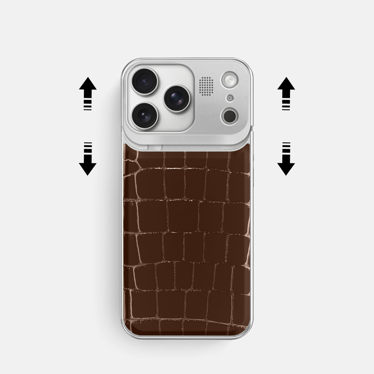 Metal Case For iPhone 17 Pro In Shiny Alligator -2 | Brown-Steel