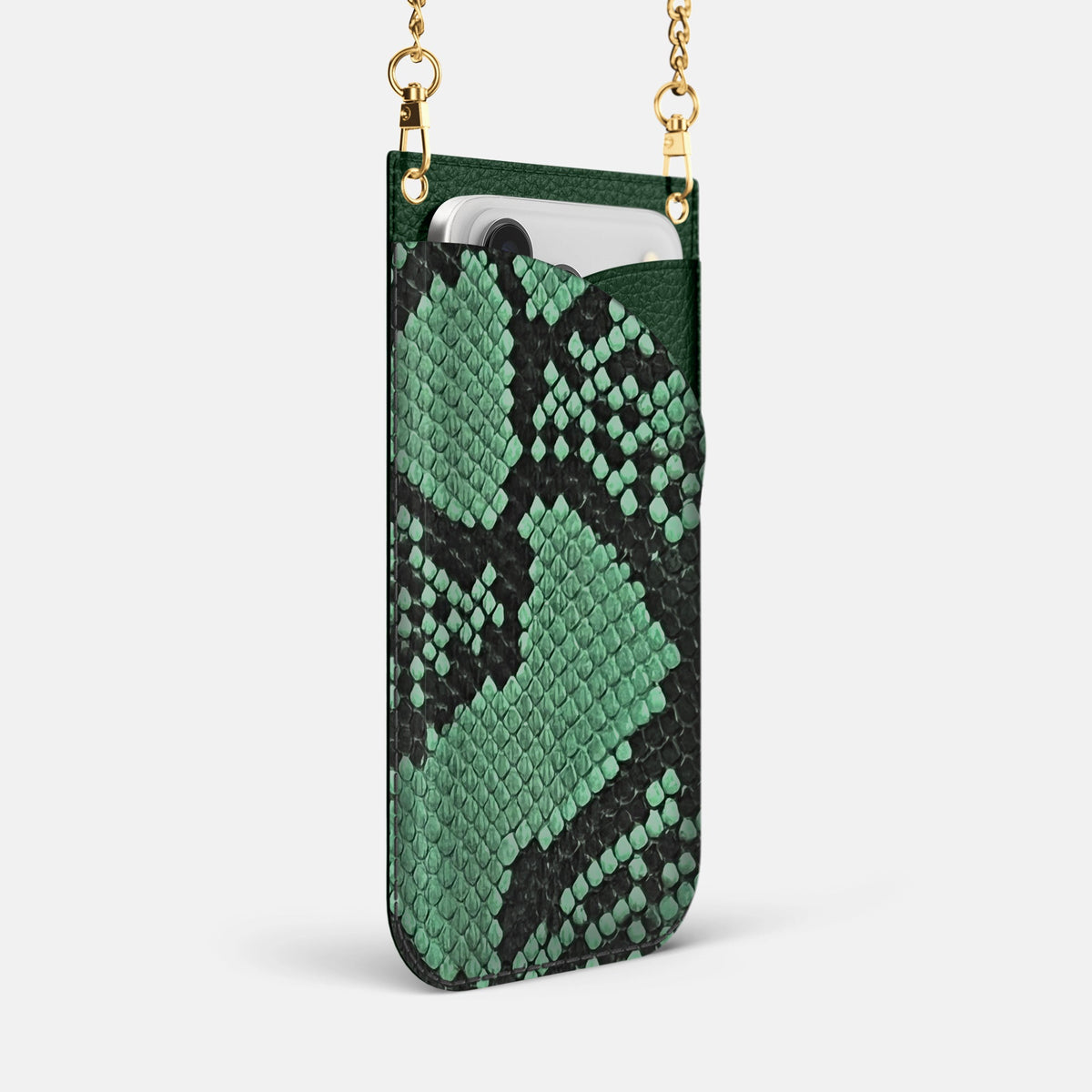 Crossbody Bag For iPhone 18 Pro Max In Deluxe Python -2 | Forest-Green-Gold