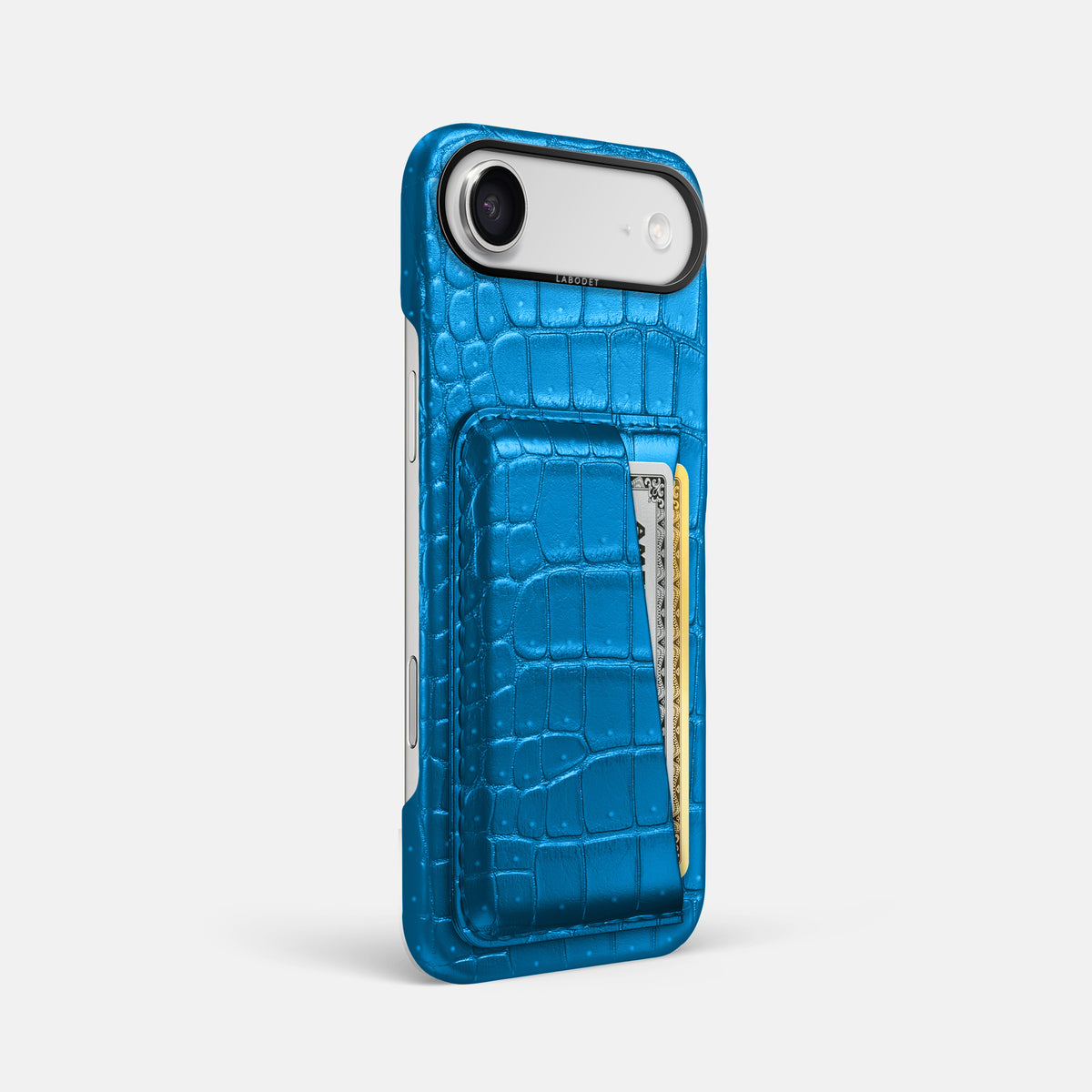 Double Card Case For iPhone 17 Air In Porosus Crocodile -2 | Blue-Lagoon-Black