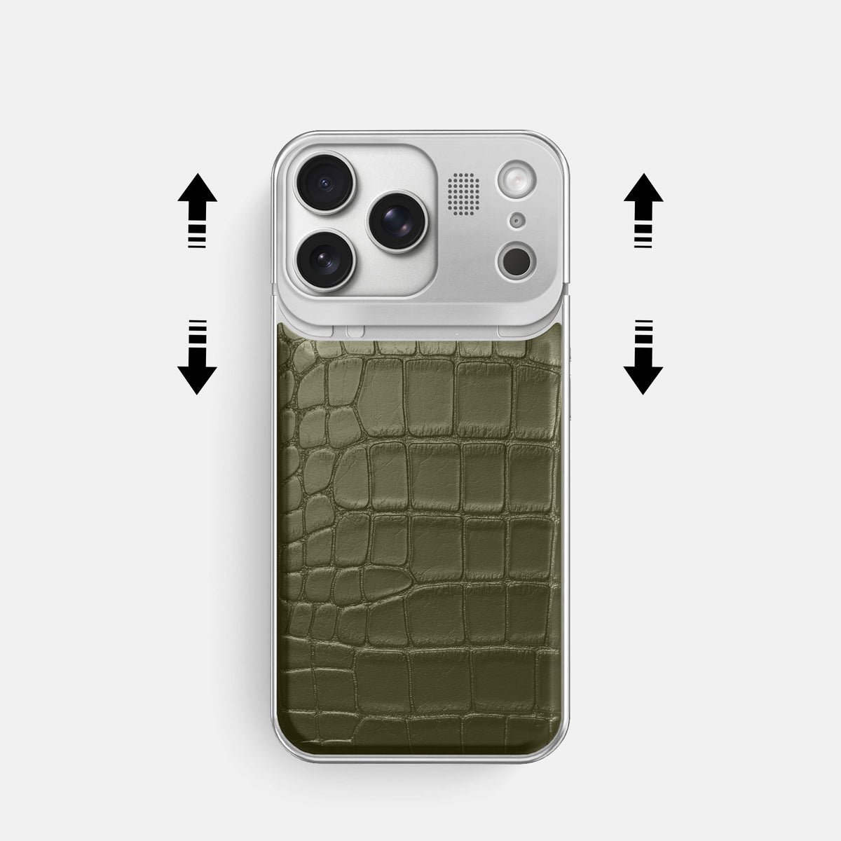 Metal Case For iPhone 18 Pro In Alligator -2 | Kaki-Green-Steel