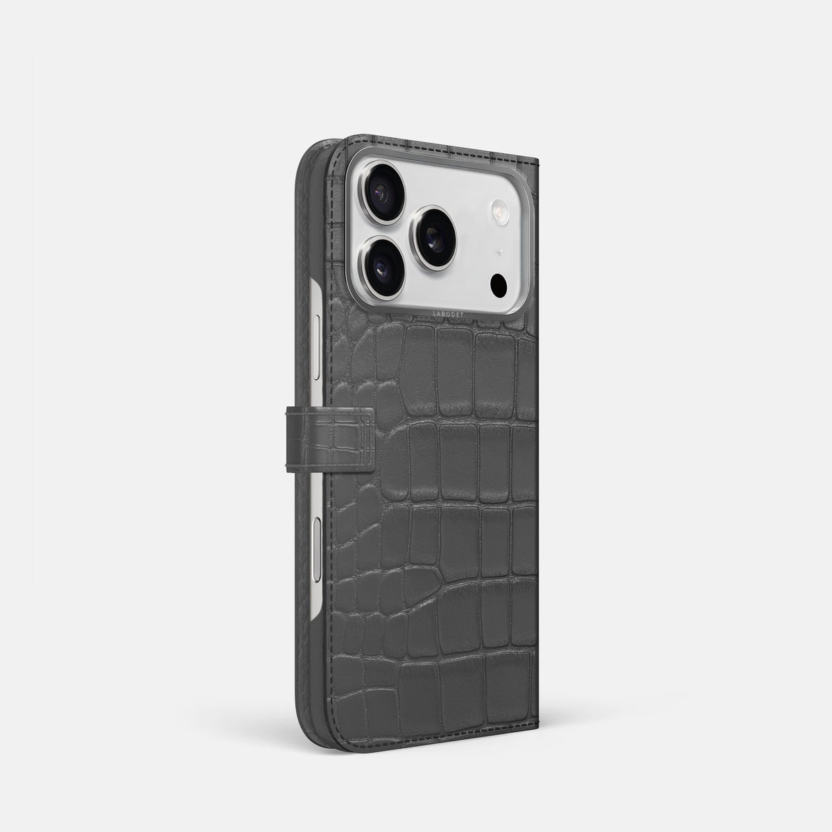 Folio Case with Clasp For iPhone 18 Pro In Alligator -1 | Grey-Steel