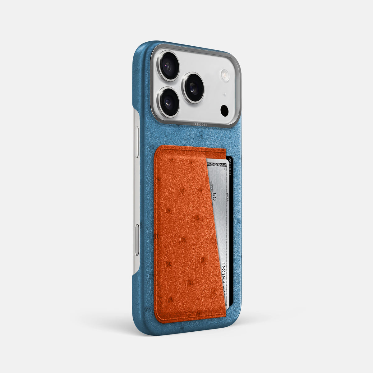 Double Card Case Coloré For iPhone 17 Pro Max In Ostrich -2 | Blue-Jeans-Steel