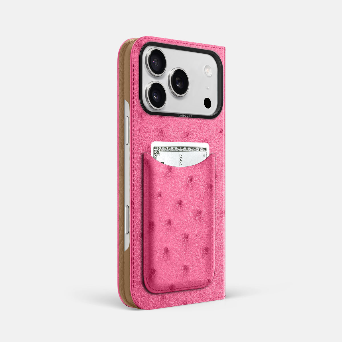 Folio Case with Card For iPhone 17 Pro Max In Ostrich -1 | Pink-Black