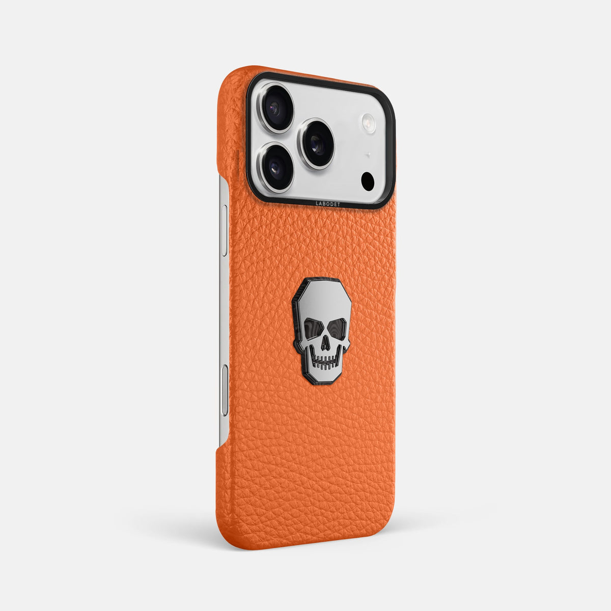 Classic Case With Titanium Skull For iPhone 18 Pro Max In Calf -2 | Orange-Black