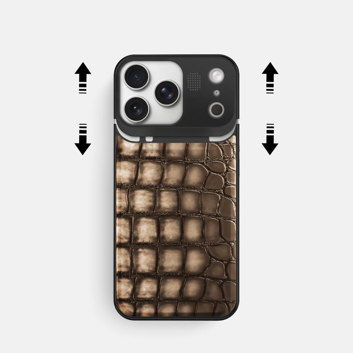 Metal Case For iPhone 17 Pro In Patina Alligator -2 | Etoupe-Black