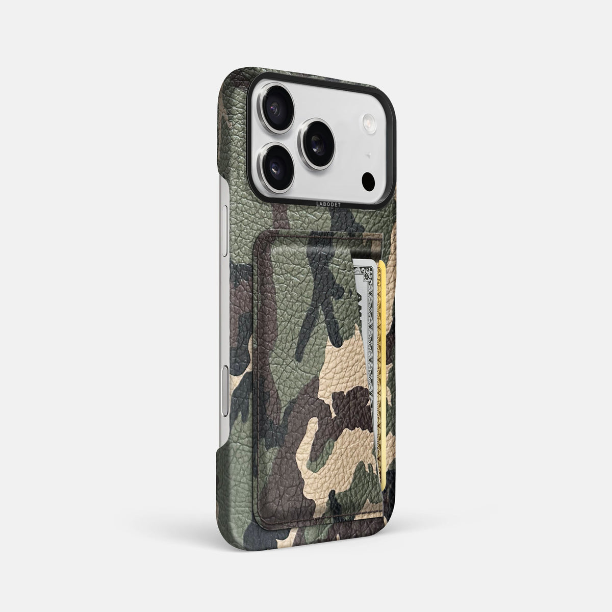 Double Card Case For iPhone 18 Pro Max In Calf -2 | Camouflage-Black