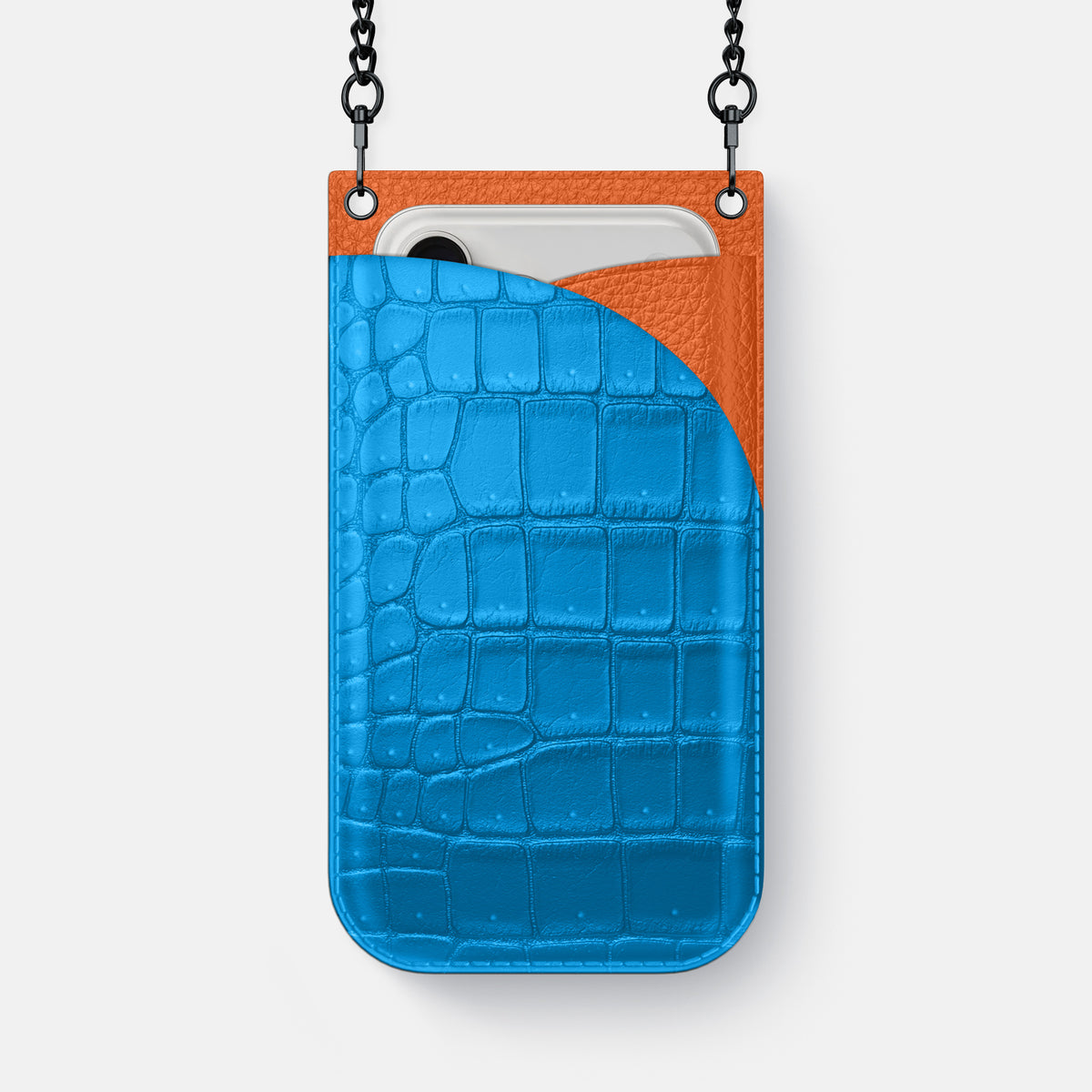 Crossbody Bag For iPhone 17 Air In Porosus Crocodile -1 | Blue-Lagoon-Black