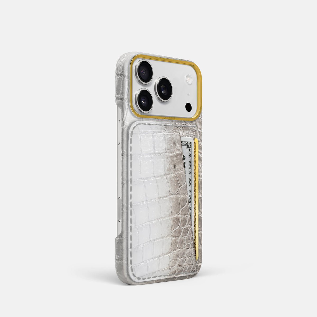 Double Card Case For iPhone 17 Pro In Himalayan Crocodile -2 | Grey-Gold